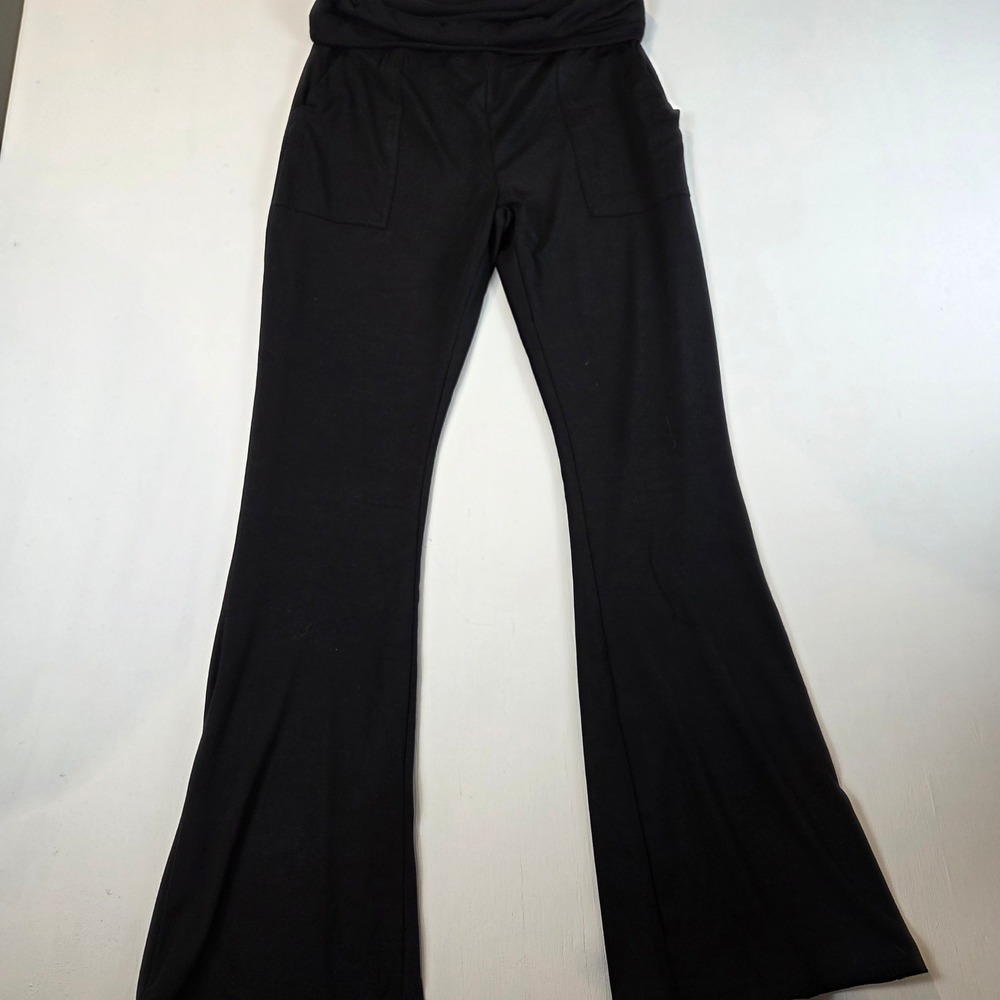 A New Day Black Flare Lounge Pants Yoga Fold Over Waistband Large